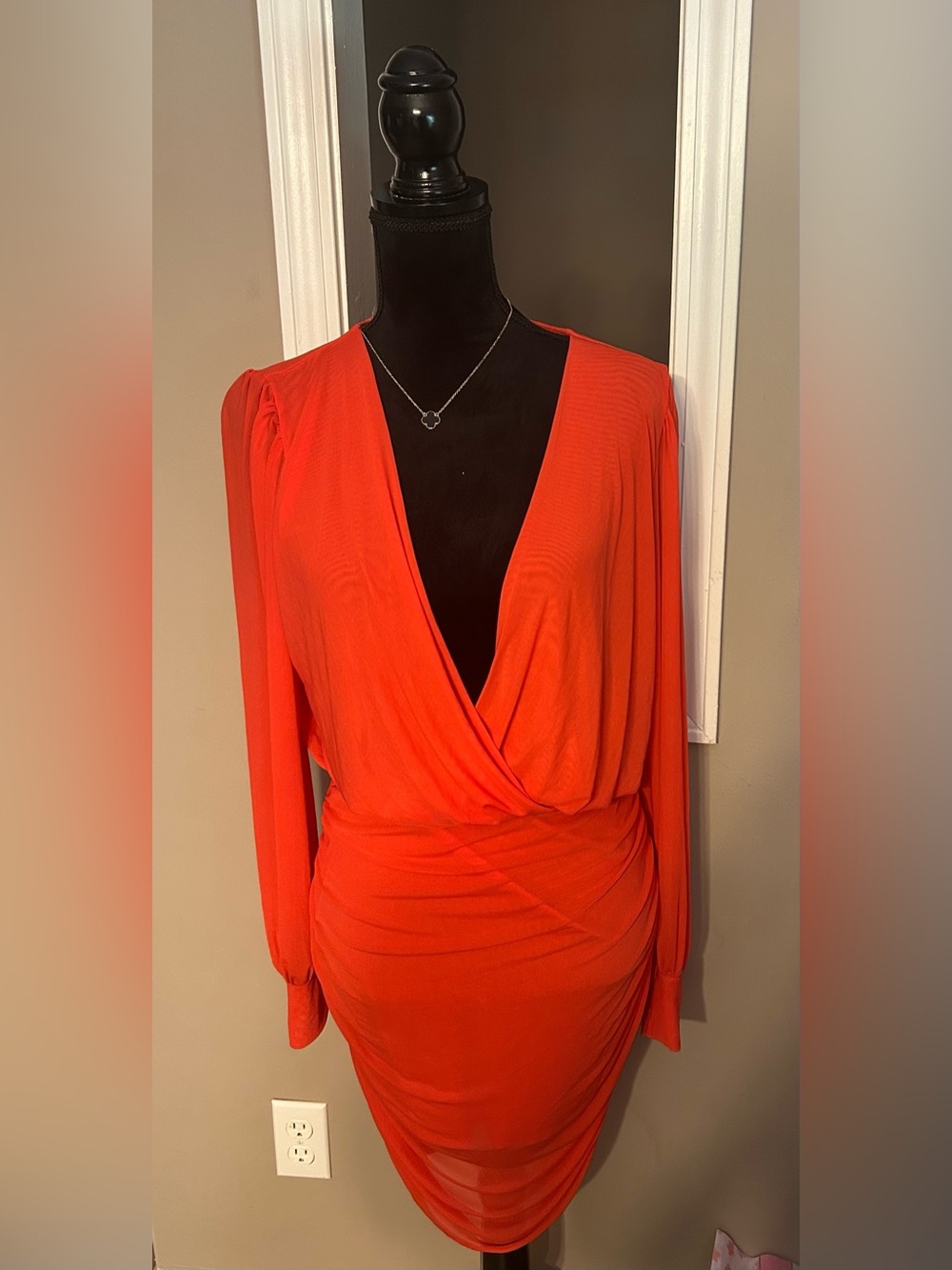 Fashion Nova Orange Wrap-Front Long Sleeve Dress